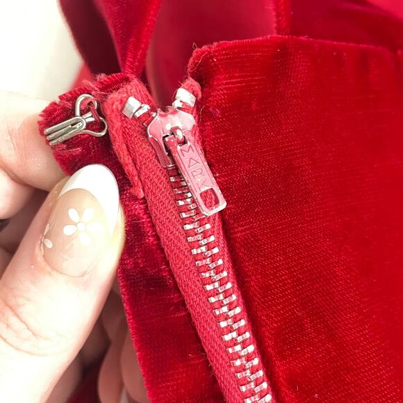 Vintage 70s Red Velvet Ball Gown Backless Bolero Jacket Set Mrs Claus Christmas - Picture 15 of 16